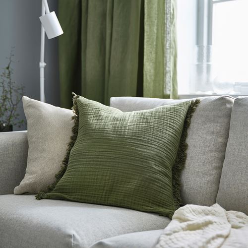 IKEA - VALLKRASSING, lace pillow cover, grey-green, 50x50 cm