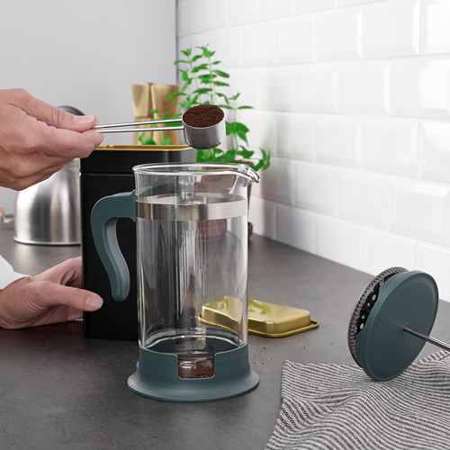 IKEA - UPPHETTA, french press, stainless steel dark grey-turquoise, 1 l