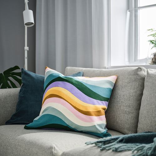 IKEA - MYGGBLOMSTER, lace pillow cover, blue-multicolor, 50x50 cm