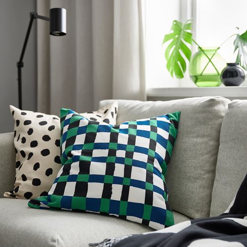 IKEA - PLATTLUMMER, lace pillow cover, green/blue, 50x50 cm