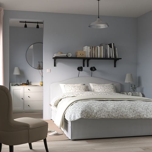 IKEA - RAMNEFJALL/LURÖY, double bed, klovsta gray-white, 160x200 cm