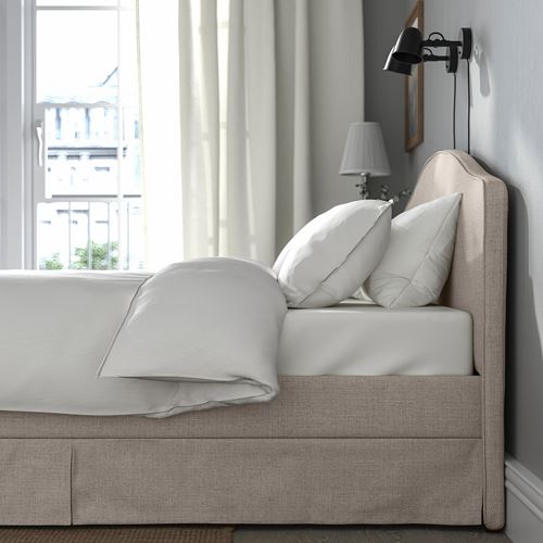 IKEA - RAMNEFJALL/LURÖY, double bed, kilanda light beige, 140x200 cm