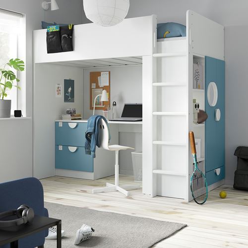 IKEA - SMASTAD, bunk bed, white-blue, 90x200 cm