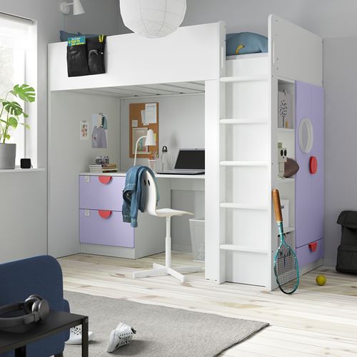 IKEA - SMASTAD, bunk bed, white-lilac, 90x200 cm