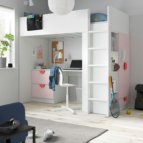 IKEA - SMASTAD, bunk bed, white/pale pink, 90x200 cm