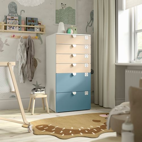 IKEA - PLATSA/SMASTAD, children's chest of drawers, white-birch-blue, 60x57x123 cm