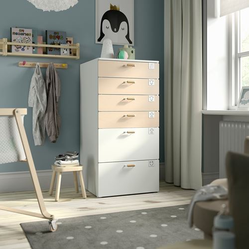 IKEA - PLATSA/SMASTAD, children's chest of drawers, birch/white, 60x57x123 cm