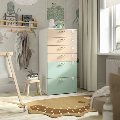 IKEA - PLATSA/SMASTAD, children's chest of drawers, white-birch-light green, 60x57x123 cm