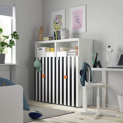 IKEA - PLATSA/SMASTAD, children wardrobe combination, white-black-white stripes, 120x42x123 cm