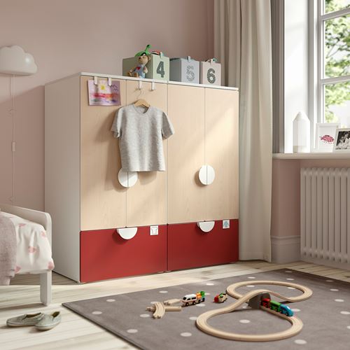 IKEA - PLATSA/SMASTAD, children wardrobe combination, white-birch-red, 120x57x123 cm