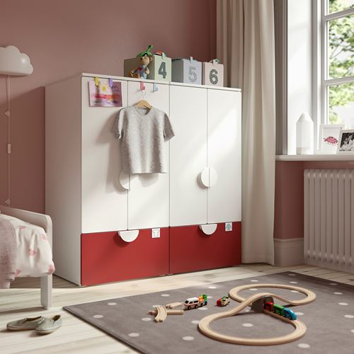 IKEA - PLATSA/SMASTAD, children wardrobe combination, white/red, 120x57x123 cm