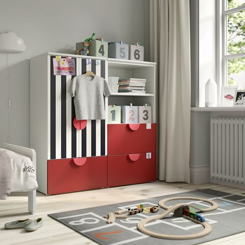 IKEA - PLATSA/SMASTAD, children wardrobe combination, white-red-striped, 120x42x123 cm