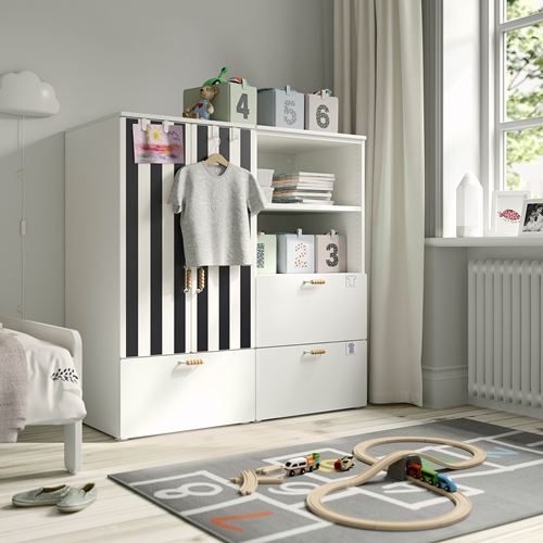 IKEA - PLATSA/SMASTAD, children wardrobe combination, white-black-white stripes, 120x57x123 cm