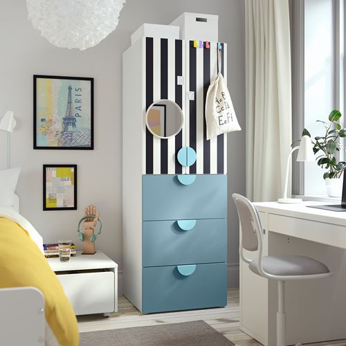 IKEA - PLATSA/SMASTAD, children's wardrobe, white-striped-blue, 60x57x181 cm