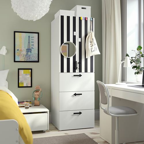 IKEA - PLATSA/SMASTAD, children's wardrobe, white- black striped, 60x57x181 cm