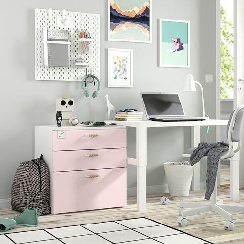 IKEA - PLATSA/SMASTAD, children's chest of drawers, white/pale pink, 60x42x63 cm