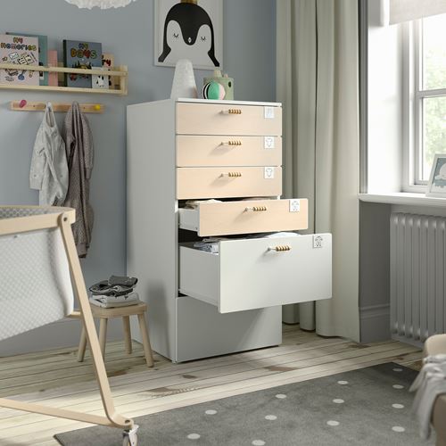 IKEA - PLATSA/SMASTAD, children's chest of drawers, white-birch-red, 60x57x123 cm