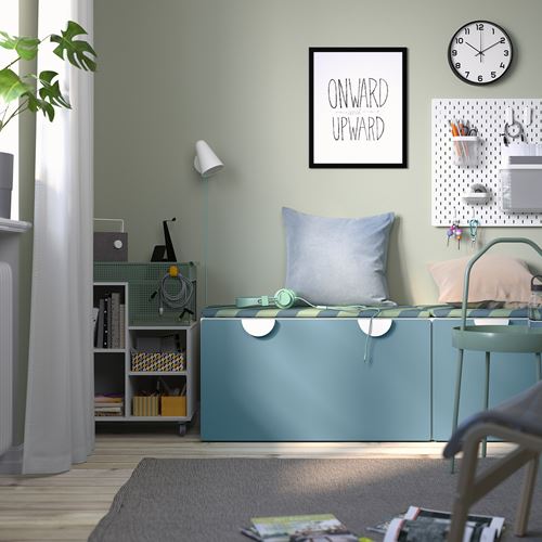 IKEA - SMASTAD, storage unit-bench, white-blue, 90x52x48 cm