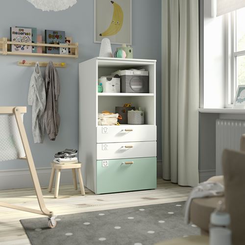 IKEA - PLATSA/SMASTAD, children's chest of drawers, white/light green, 60x57x123 cm