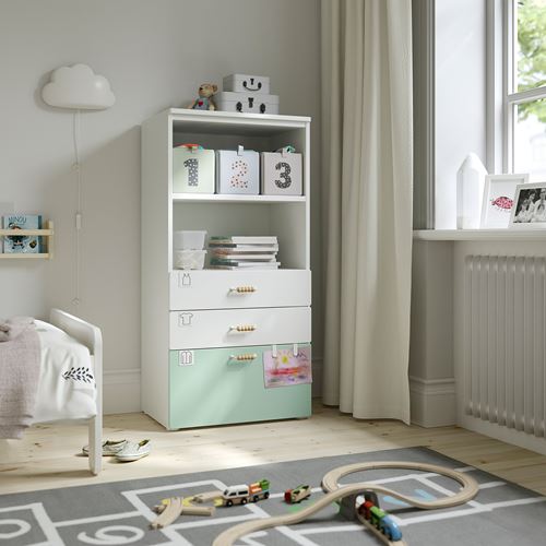 IKEA - PLATSA/SMASTAD, children's chest of drawers, white/light green, 60x42x123 cm