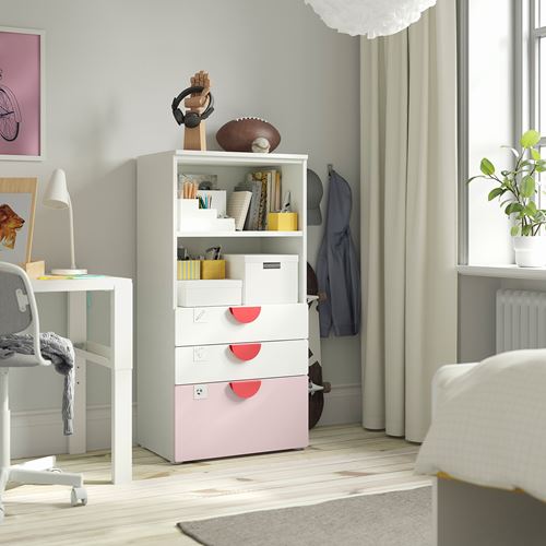 IKEA - PLATSA/SMASTAD, children's chest of drawers, white/pale pink, 60x42x123 cm