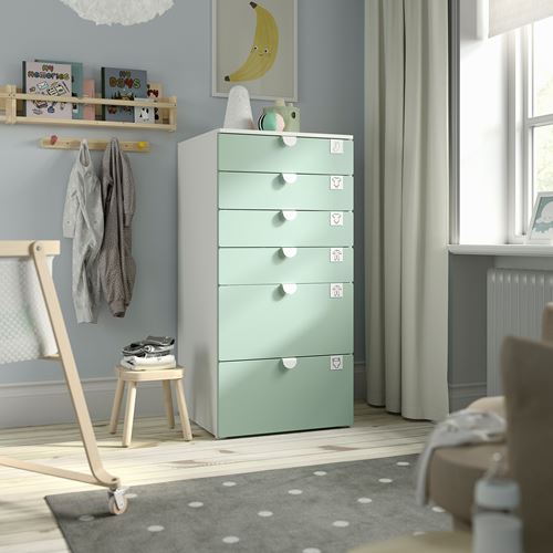 IKEA - PLATSA/SMASTAD, children's chest of drawers, white/light green, 60x57x123 cm