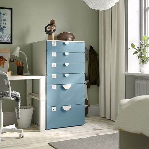 IKEA - PLATSA/SMASTAD, children's chest of drawers, white-blue, 60x57x123 cm