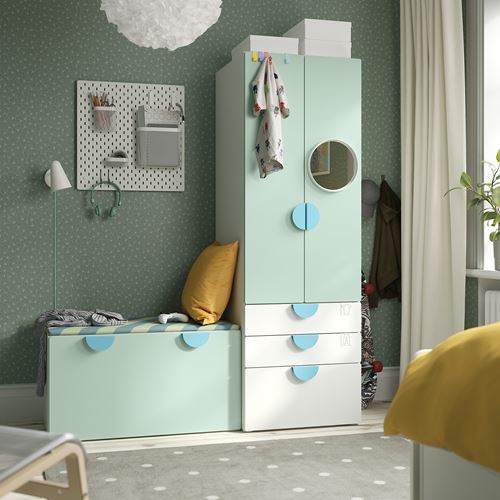 IKEA - PLATSA/SMASTAD, children wardrobe combination, white/light green, 150x57x181 cm