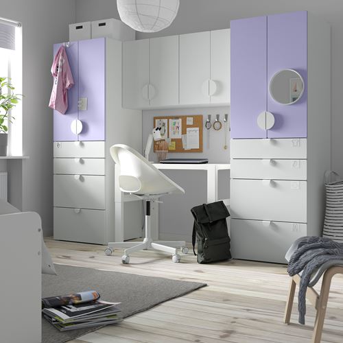 IKEA - PLATSA/SMASTAD, children wardrobe combination, white-lilac, 240x57x181 cm