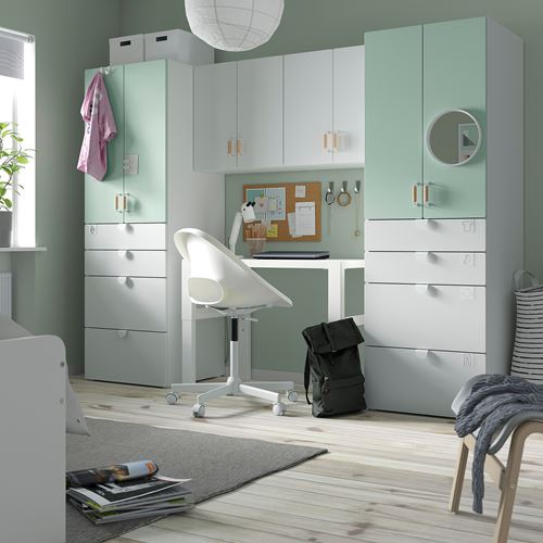IKEA - PLATSA/SMASTAD, children wardrobe combination, white/light green, 240x57x181 cm