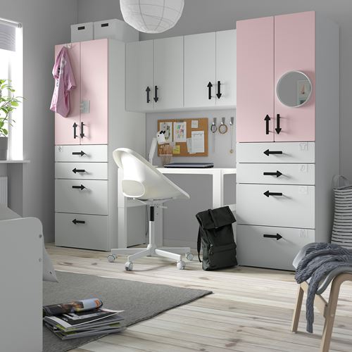 IKEA - PLATSA/SMASTAD, children wardrobe combination, white/pale pink, 240x57x181 cm