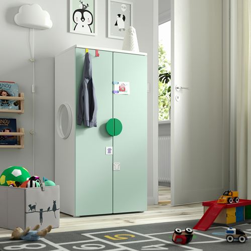 IKEA - PLATSA/SMASTAD, children's wardrobe, white/light green, 60x42x123 cm