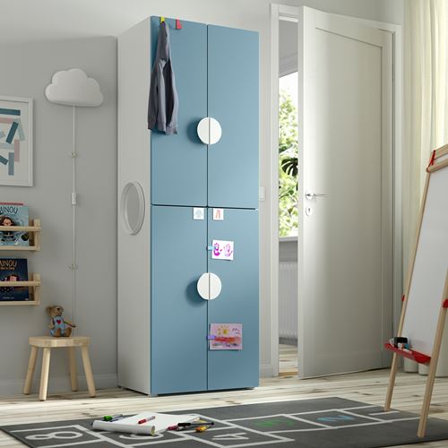 IKEA - PLATSA/SMASTAD, children's wardrobe, white-blue, 60x42x181 cm