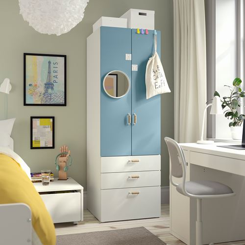 IKEA - PLATSA/SMASTAD, children's wardrobe, white-blue, 60x57x181 cm