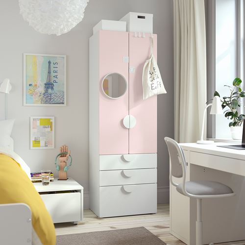 IKEA - PLATSA/SMASTAD, children's wardrobe, white/pale pink, 60x42x181 cm