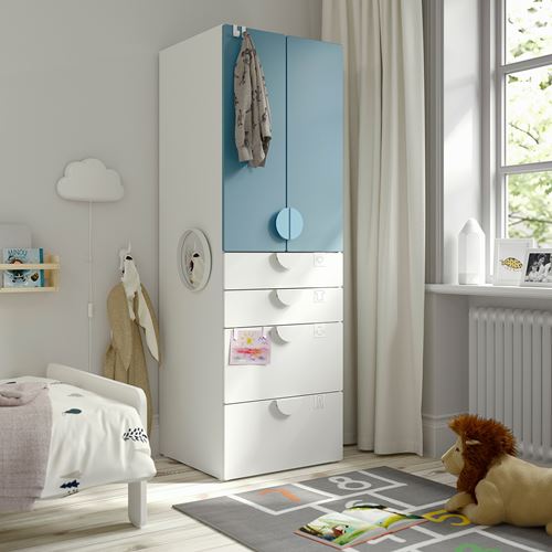 IKEA - PLATSA/SMASTAD, children's wardrobe, white-blue, 60x57x181 cm