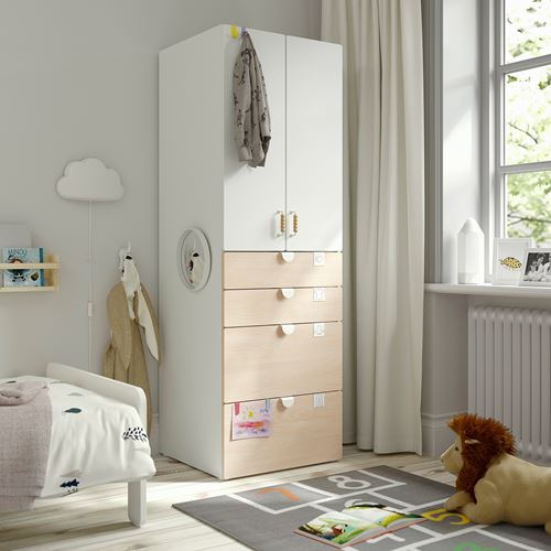 IKEA - PLATSA/SMASTAD, children's wardrobe, white/birch, 60x57x181 cm