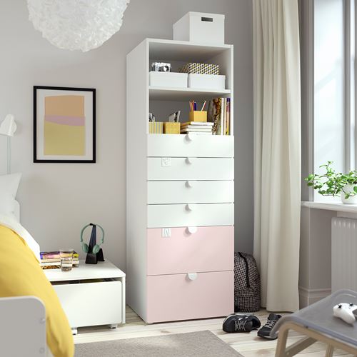 IKEA - PLATSA/SMASTAD, children's chest of drawers, white/pale pink, 60x55x180 cm