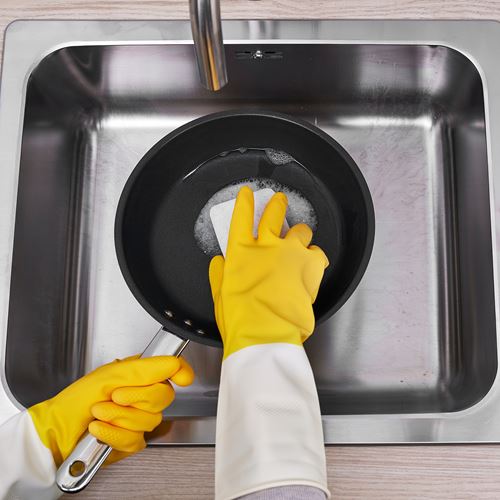 IKEA - RINNIG, cleaning gloves, bright yellow-off-white, S