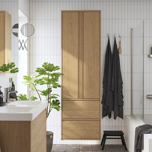 IKEA - ANGSJÖN, bahtroom high cabinet, oak effect, 60x35x195 cm