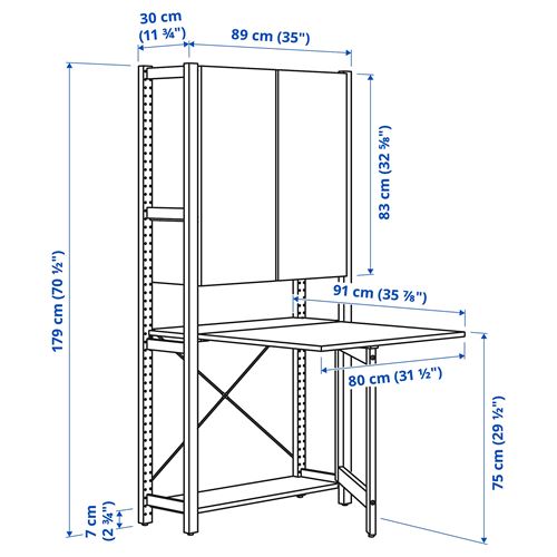 IKEA - IVAR, katlanır masalı raf ünitesi, çam, 89x30x179 cm