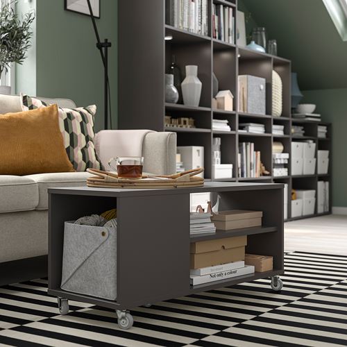 IKEA - VIHALS, coffee table on castors, dark grey, 91x37 cm