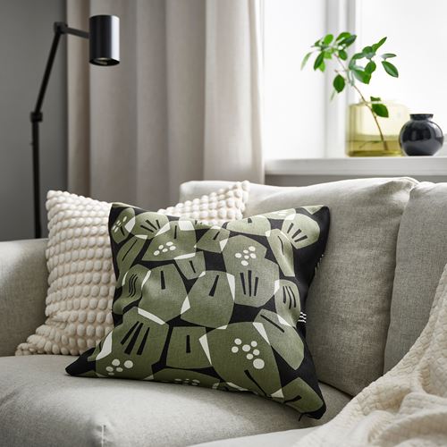 IKEA - UNDERBLOMMA, lace pillow cover, black-grey-green, 50x50 cm