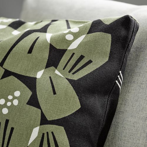 IKEA - UNDERBLOMMA, lace pillow cover, black-grey-green, 50x50 cm