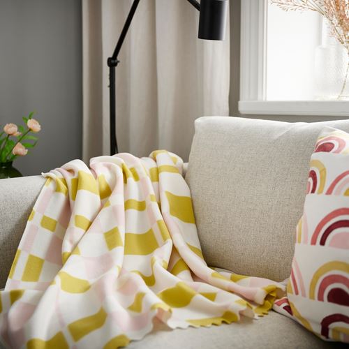 IKEA - SVARTFIBBLA, throw, pink-yellow, 120x160 cm