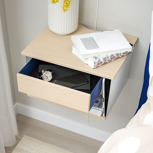 IKEA - STOMSÖ, wall-mounted bedside table, birch look white-blue, 36x29x20 cm