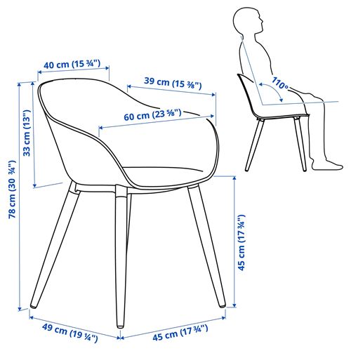 IKEA - GRÖNSTA, chair with armrests, grey-turquoise