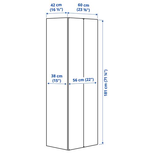 IKEA - PLATSA/SMASTAD, çocuk gardırobu, beyaz-gri, 60x42x181 cm