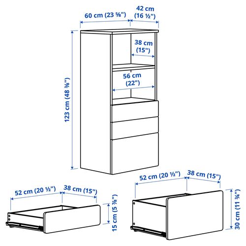 IKEA - PLATSA/SMASTAD, çocuk şifonyeri, beyaz, 60x42x123 cm