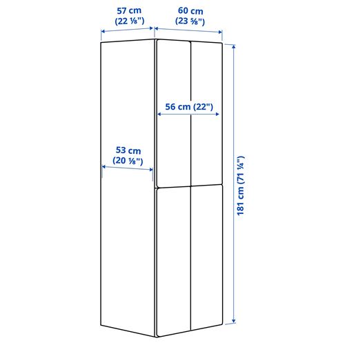 IKEA - PLATSA/SMASTAD, çocuk gardırobu, beyaz-gri, 60x57x181 cm